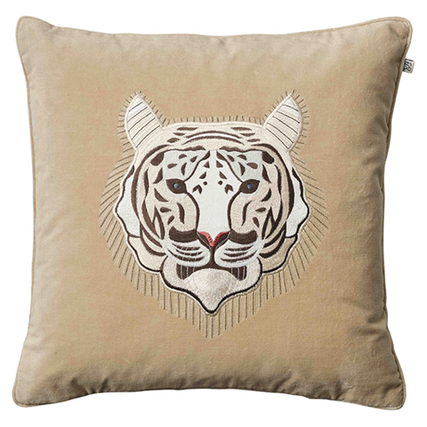 Embroidered White Tiger Kuddfodral 50x50 cm, Beige