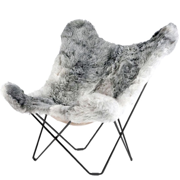 Iceland Mariposa Butterfly Chair, Shorn Grey/Black