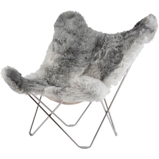 Iceland Mariposa Butterfly Chair, Shorn Grey/Chrome
