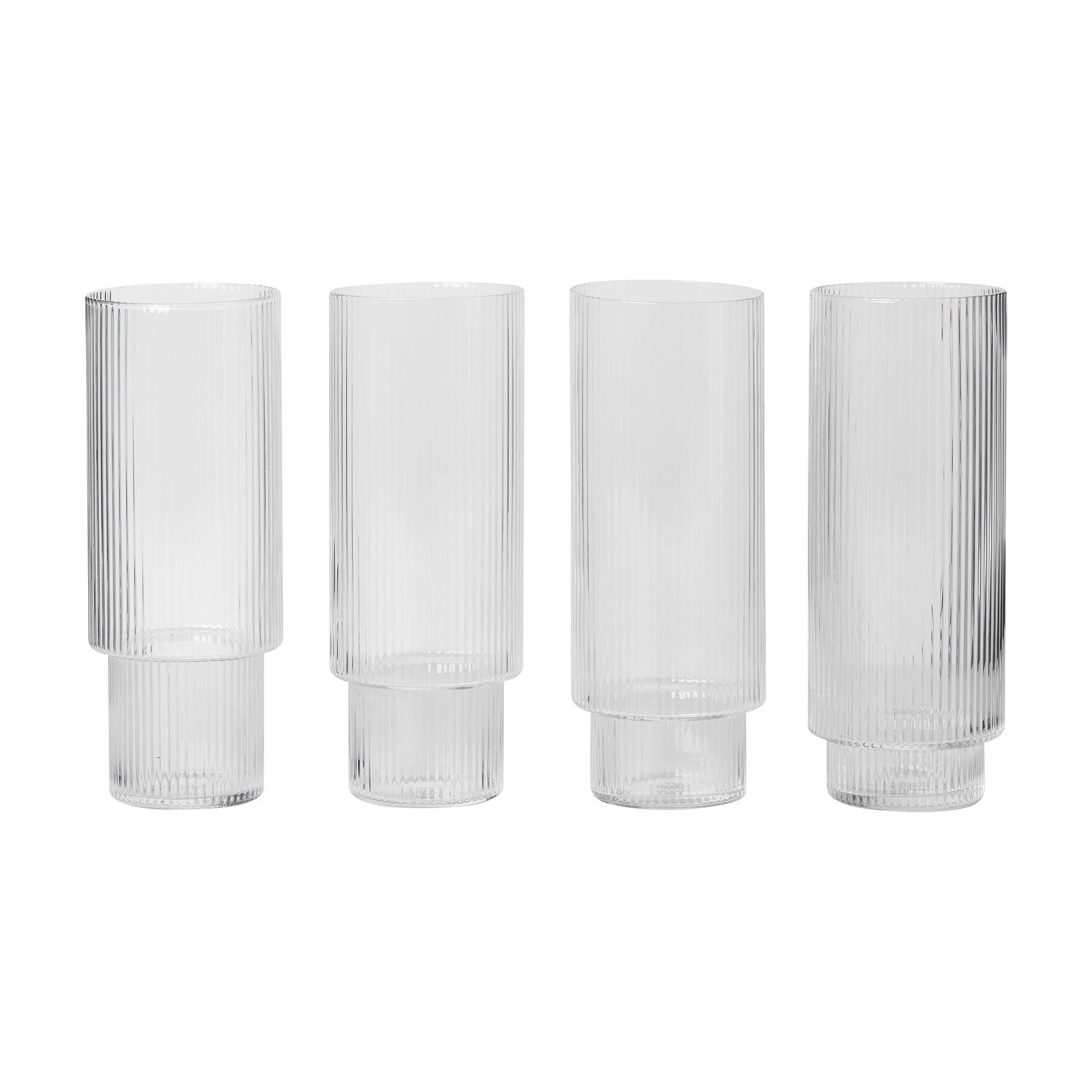 Ferm Living Ripple Long Drinkglas 4-pack - Highballglas & Longdrinkglas Munblåst Glas Klar