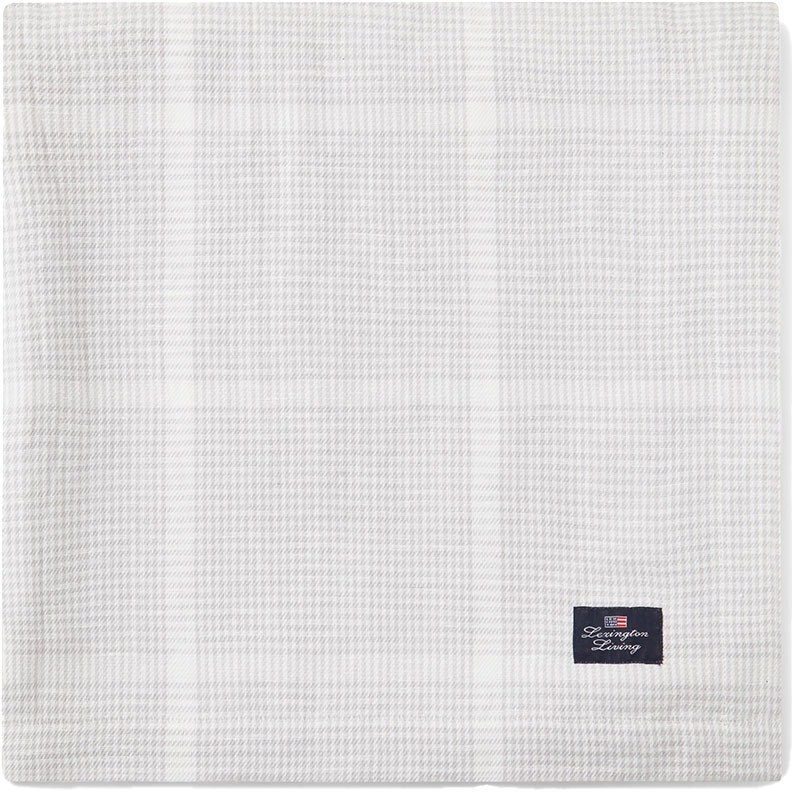 Cotton/Linen Pepita Check Duk Vit/Ljusgrå, 180x180 cm