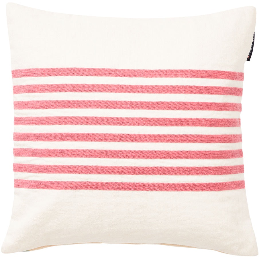Embroidery Striped Linen/Cotton Kuddfodral 50x50 cm, Rosa/Off-white