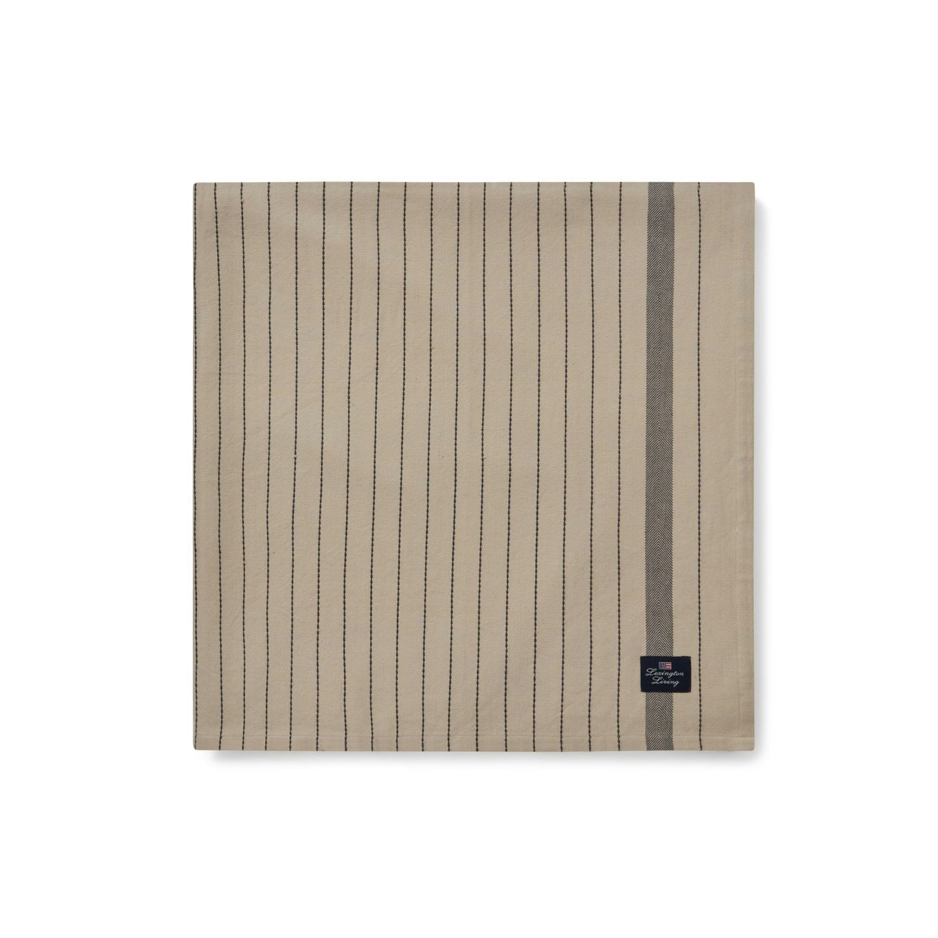 Striped Organic Cotton Duk Beige/Mörkgrå, 150x350 cm