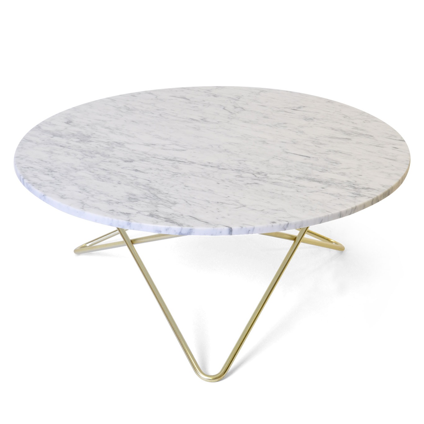 Large O Table Soffbord Ø100 cm, Mässing/Vit marmor