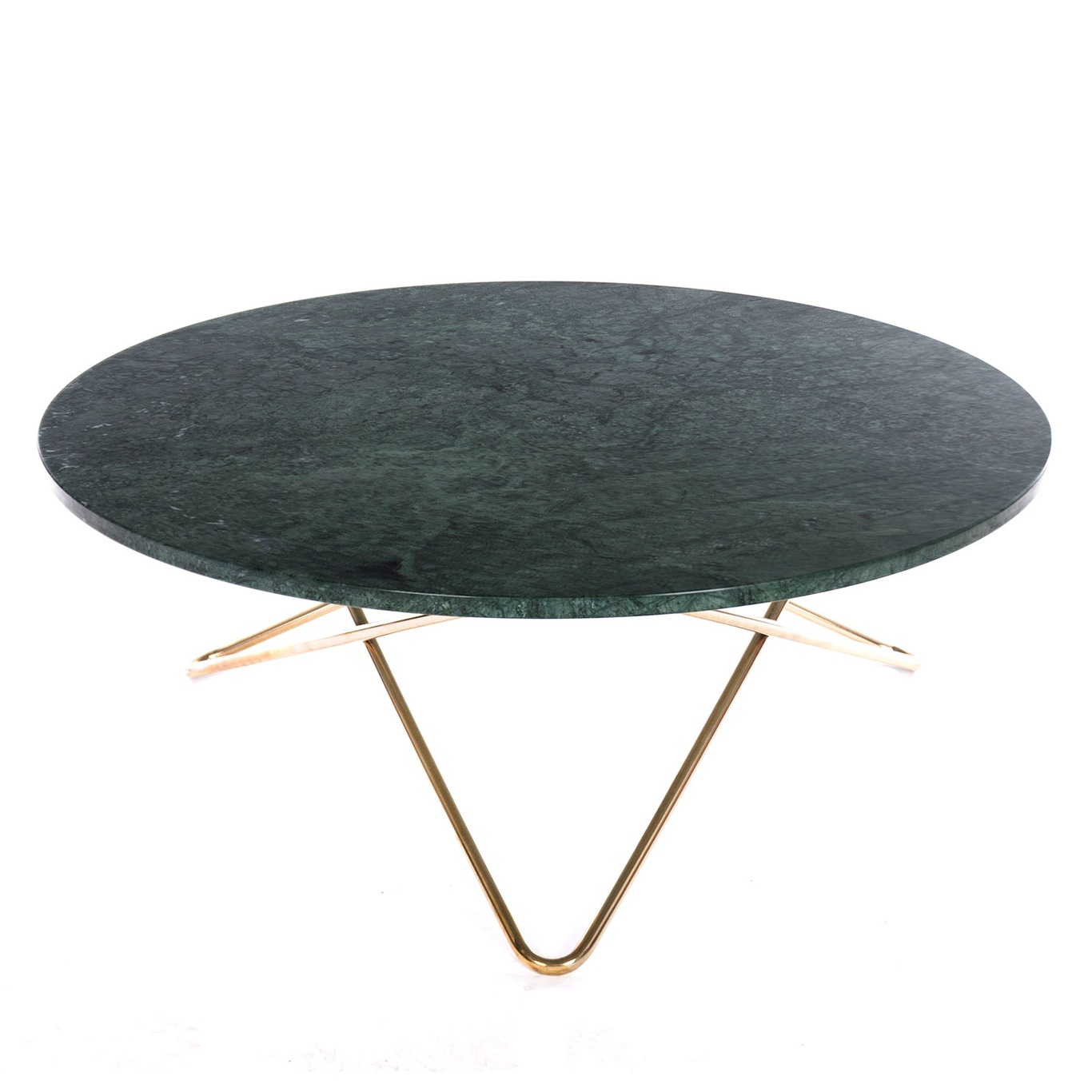 Large O Table Soffbord Ø100 cm, Mässing/Grön marmor