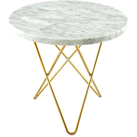 Mini O Table Sidobord Ø40 cm, Mässing/Vitt matt marmor