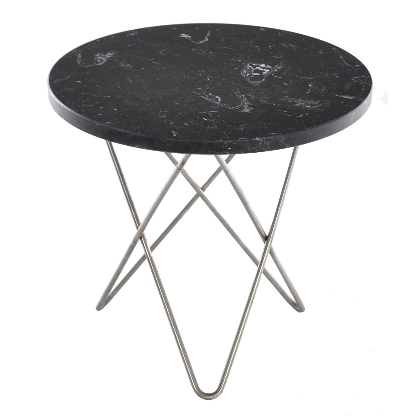 Mini O Table Sidobord Ø40 cm, Stål/Svart marmor