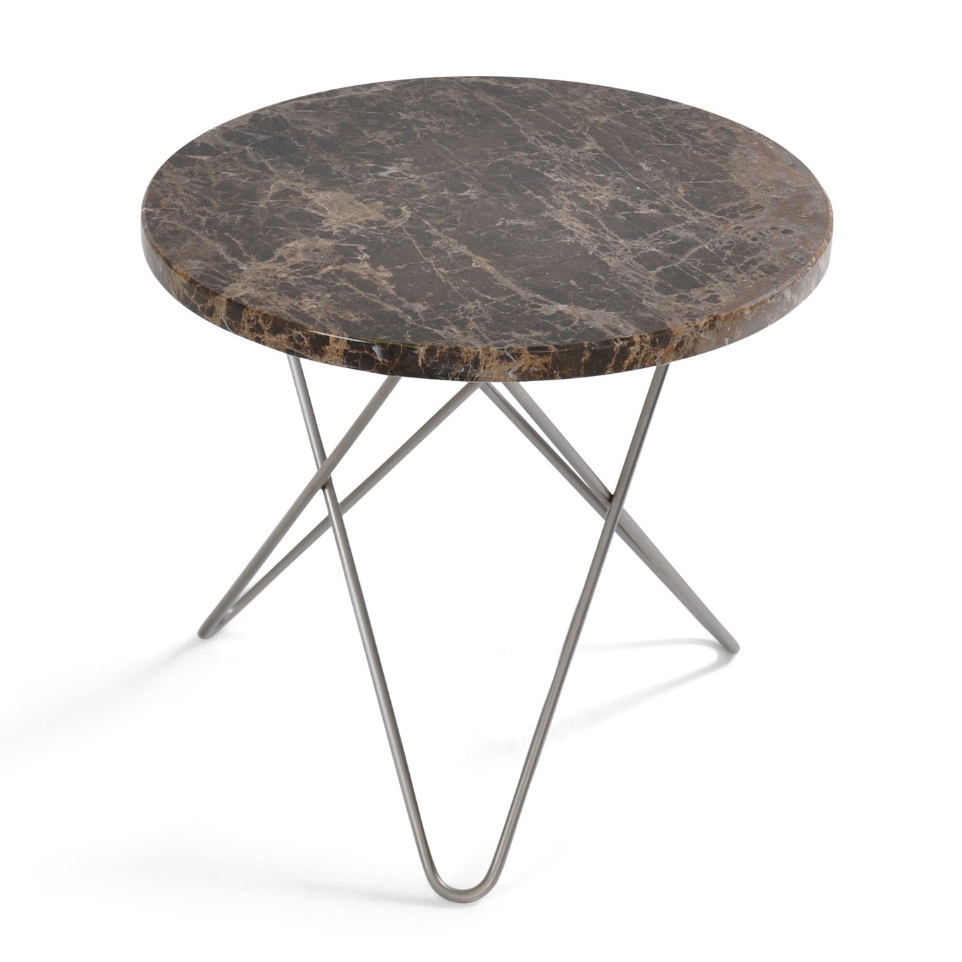 Mini O Table Sidobord Ø40 cm, Stål/Brun marmor