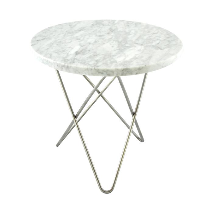 Mini O Table Sidobord Ø40 cm, Stål/Vit matt marmor
