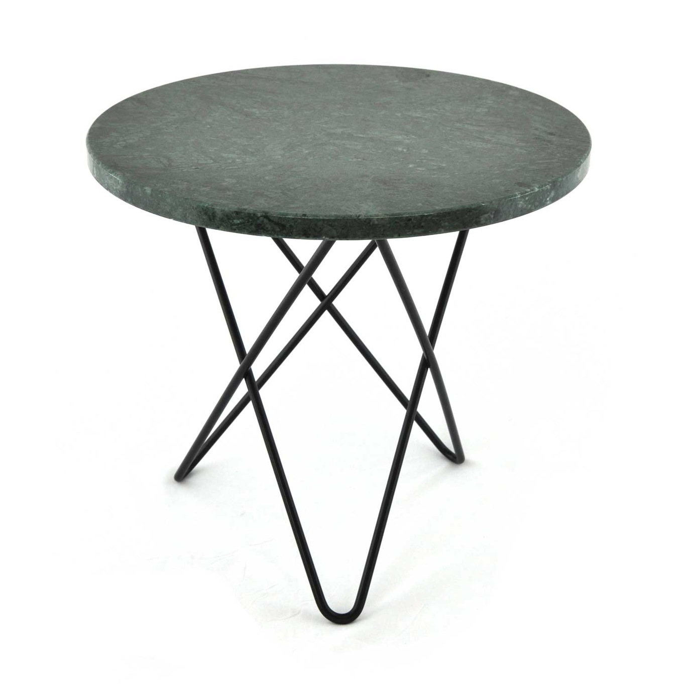 Mini O Table Sidobord Ø40 cm, Svart/Grön marmor