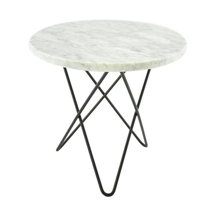 Mini O Table Sidobord Ø40 cm, Svart/Vit matt marmor