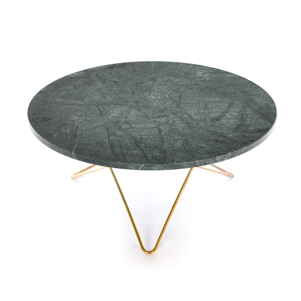 O Table Soffbord Ø80 cm, Mässing/Grön marmor