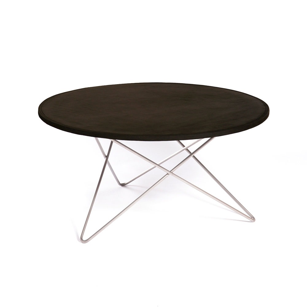 O Table Soffbord Ø80 cm, Stål/Svart läder