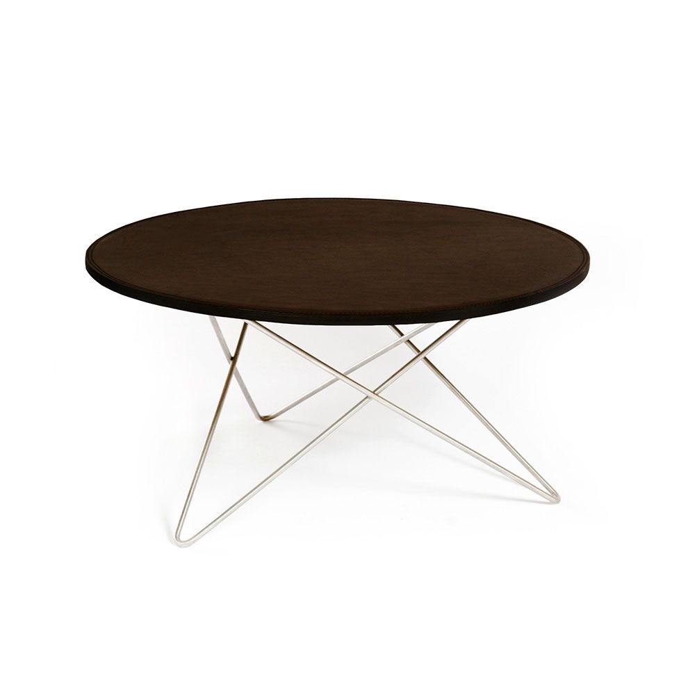 O Table Soffbord Ø80 cm, Stål/Mockaläder