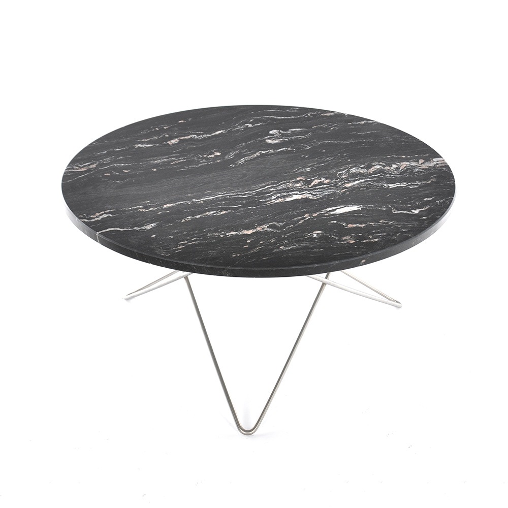 O Table Soffbord Ø80 cm, Stål/Svart Marmor