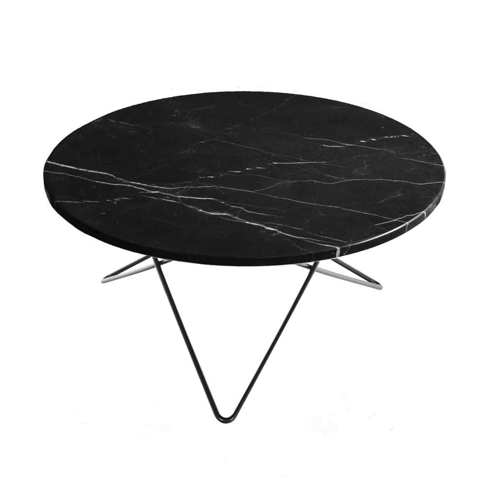 O Table Soffbord Ø80 cm, Svart/Svart marmor