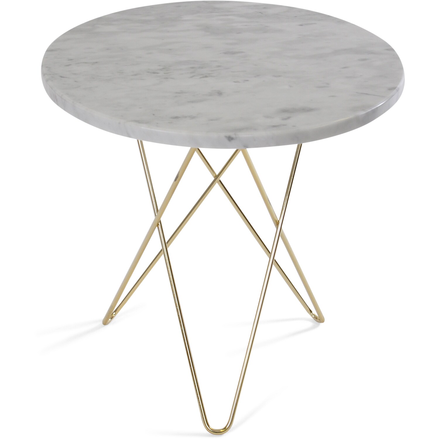 Tall Mini O Table, White Matt Marble Ø50, Brass Frame
