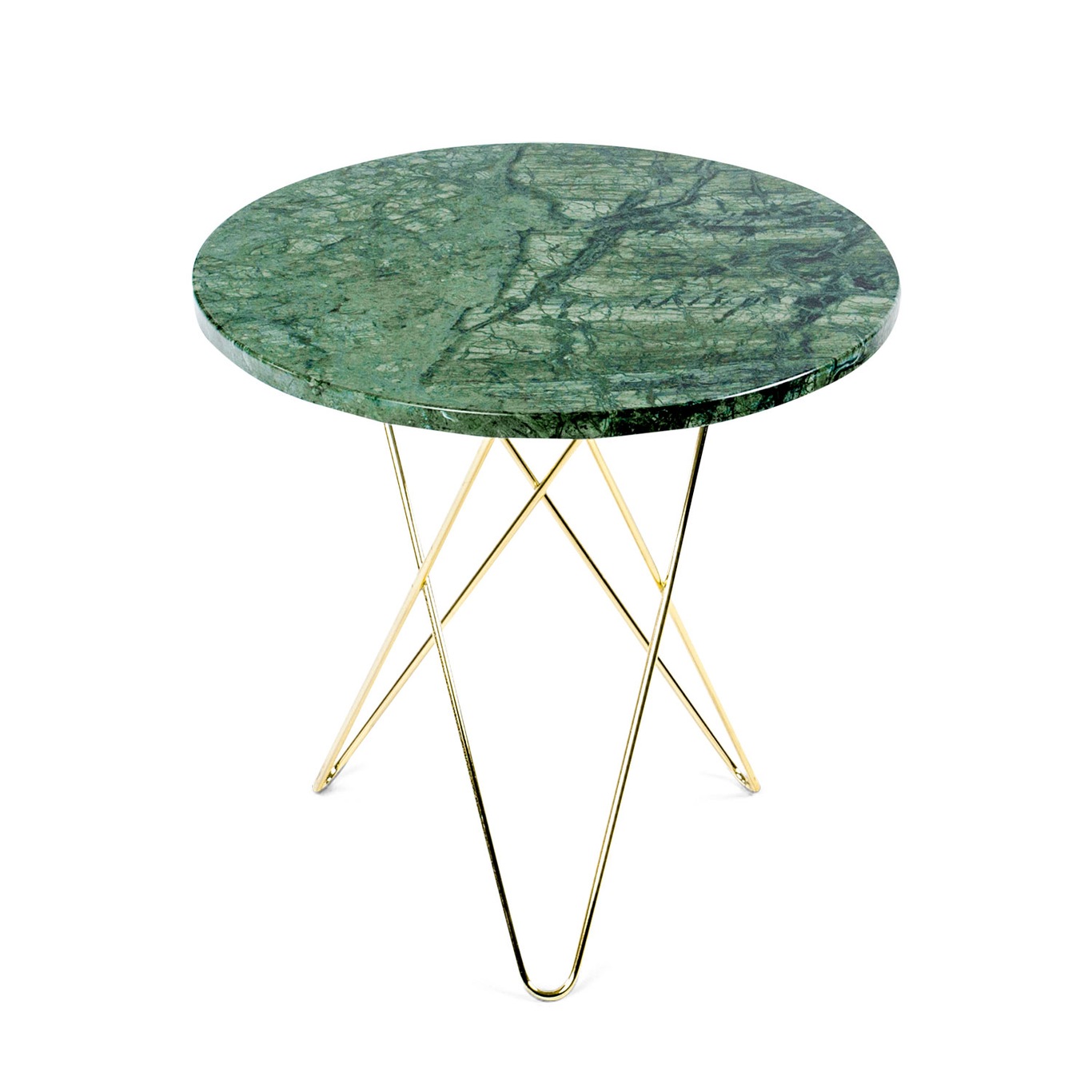 Tall Mini O Table Sidobord Ø50 cm, Mässing/Grön marmor