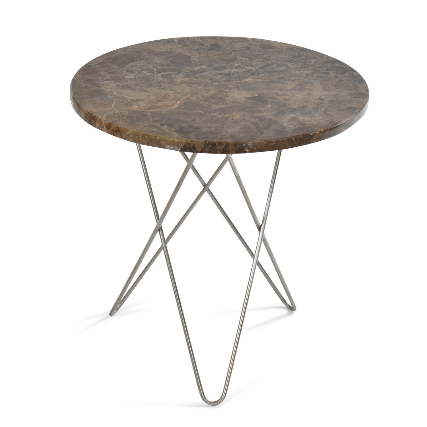 Tall Mini O Table Sidobord Ø50 cm, Stål/Brun marmor