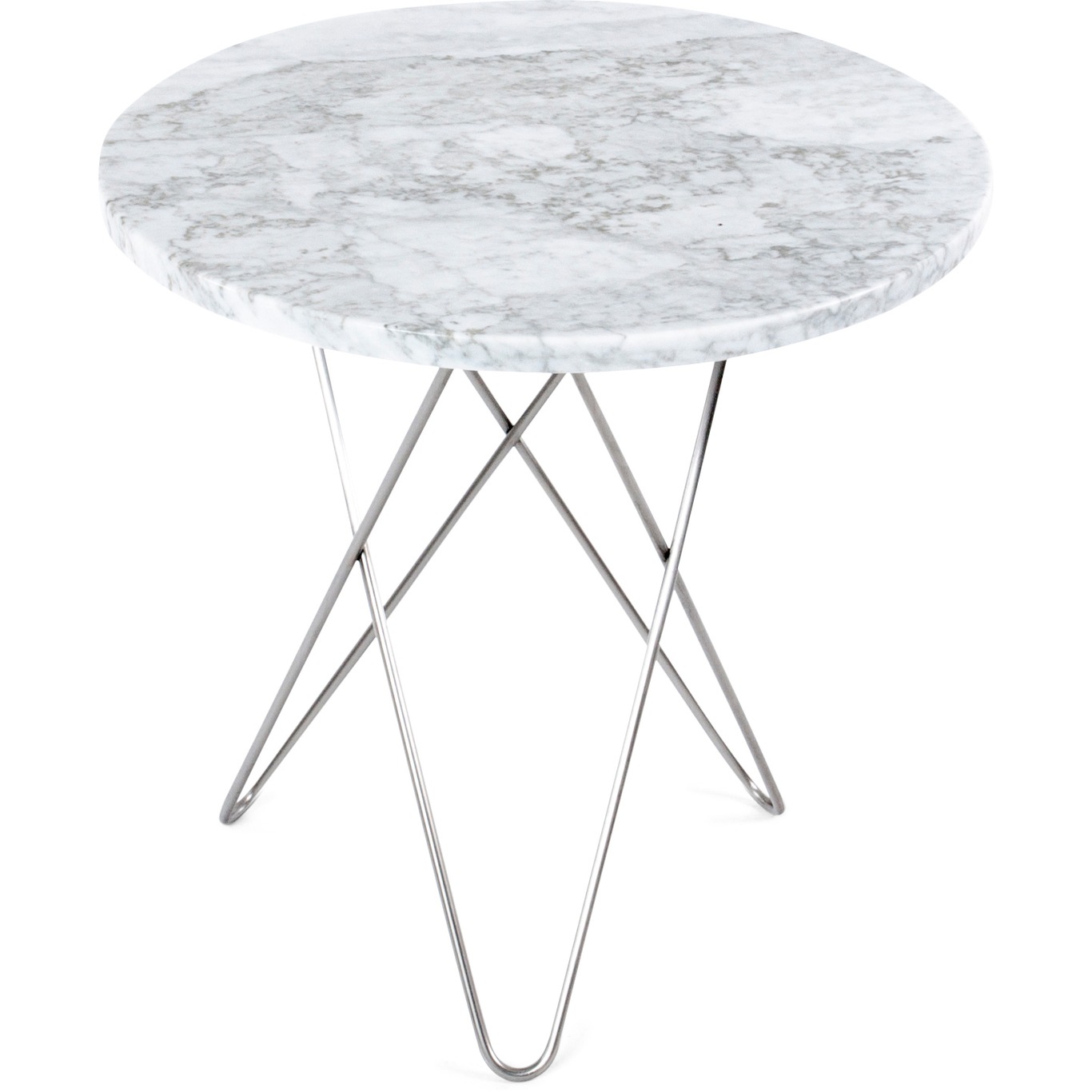Tall Mini O Table Sidobord Ø50 cm, Stål/Vit marmor