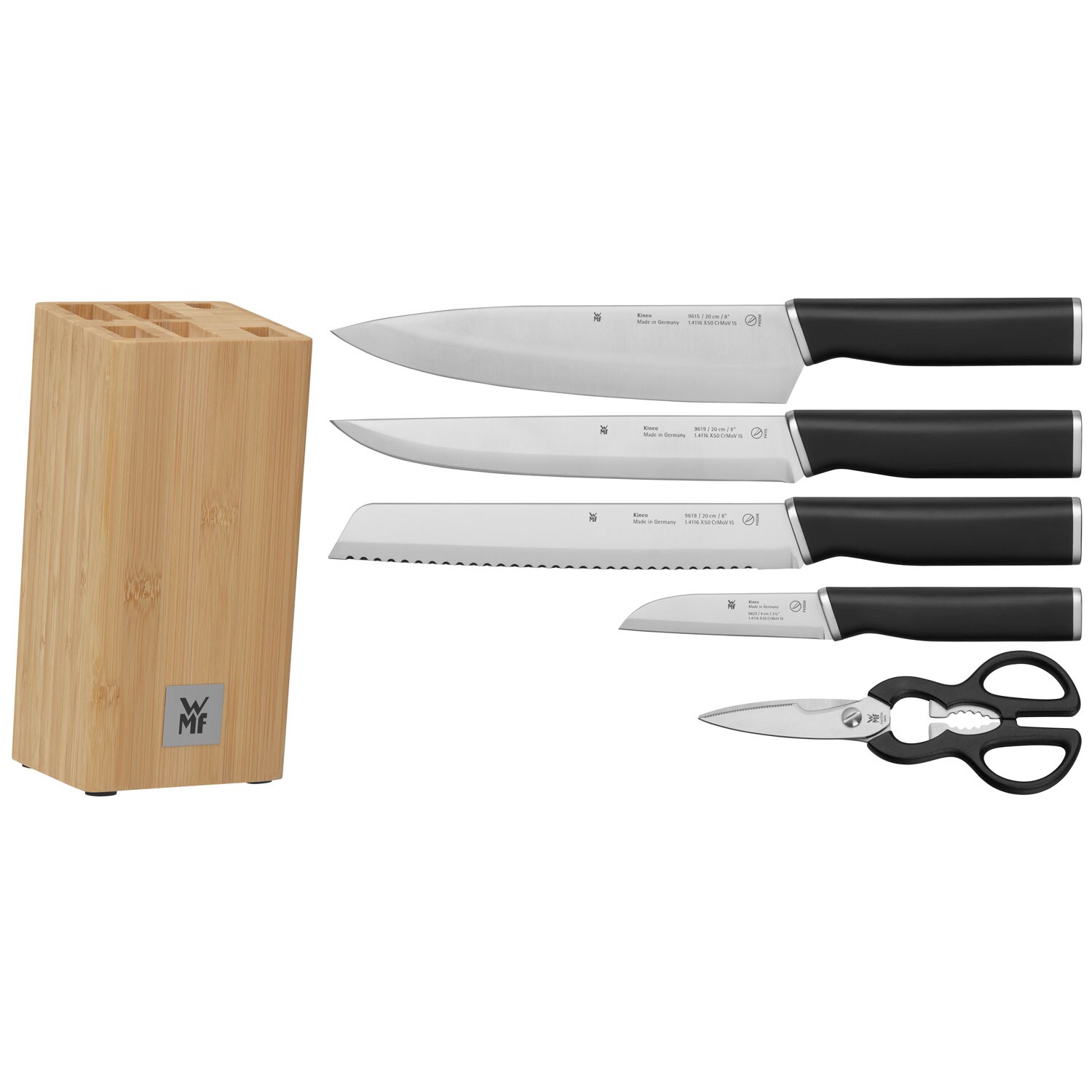 Wmf Kineo Knivblock + 4 Knivar & Sax - Knivlister & Knivblock Rostfritt Stål Trä